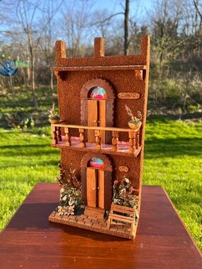 VTG 3D Wood House Diorama Handmade World Traveler Cuba Folk Art Wall Hanging